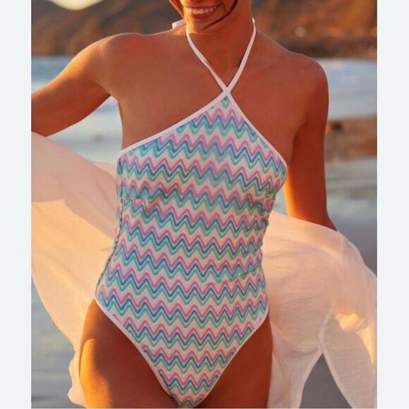 L*Space Maribella One Piece Chevron Swimsuit NWT - Picture 1 of 6
